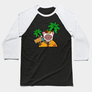 Funny white cat is on a deserted island Baseball T-Shirt